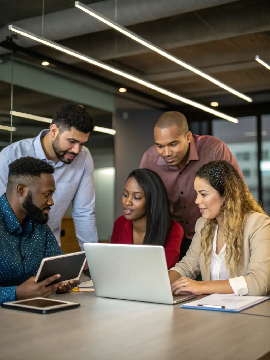 A team of IT professionals collaborating on a custom printing solution, emphasizing KF ENTERPRISE INTERNATIONAL LTD's ability to tailor solutions to specific client needs.